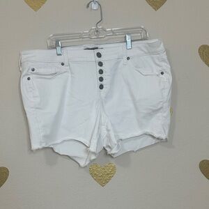 Torrid White Button-Fly Jean Shorts